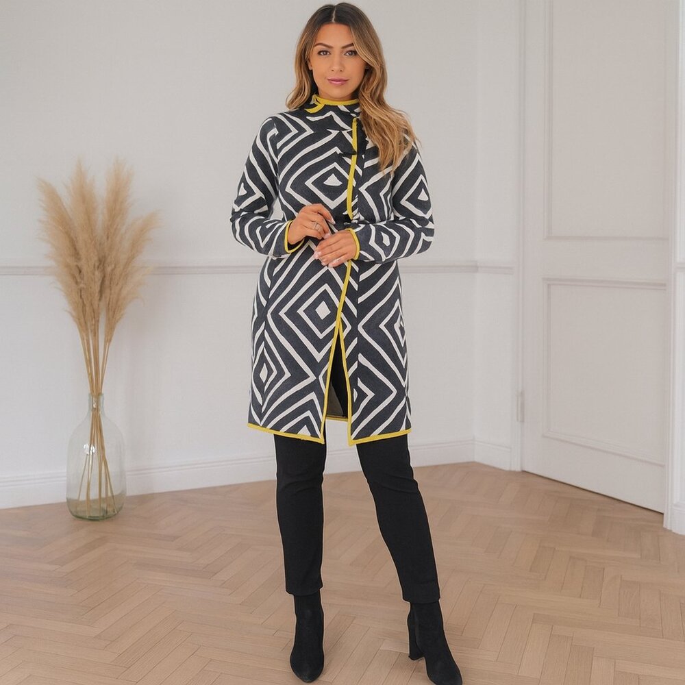 Marble Buckle Detail Longline Art-to-Wear Cardigan Sweater Jacket Size M